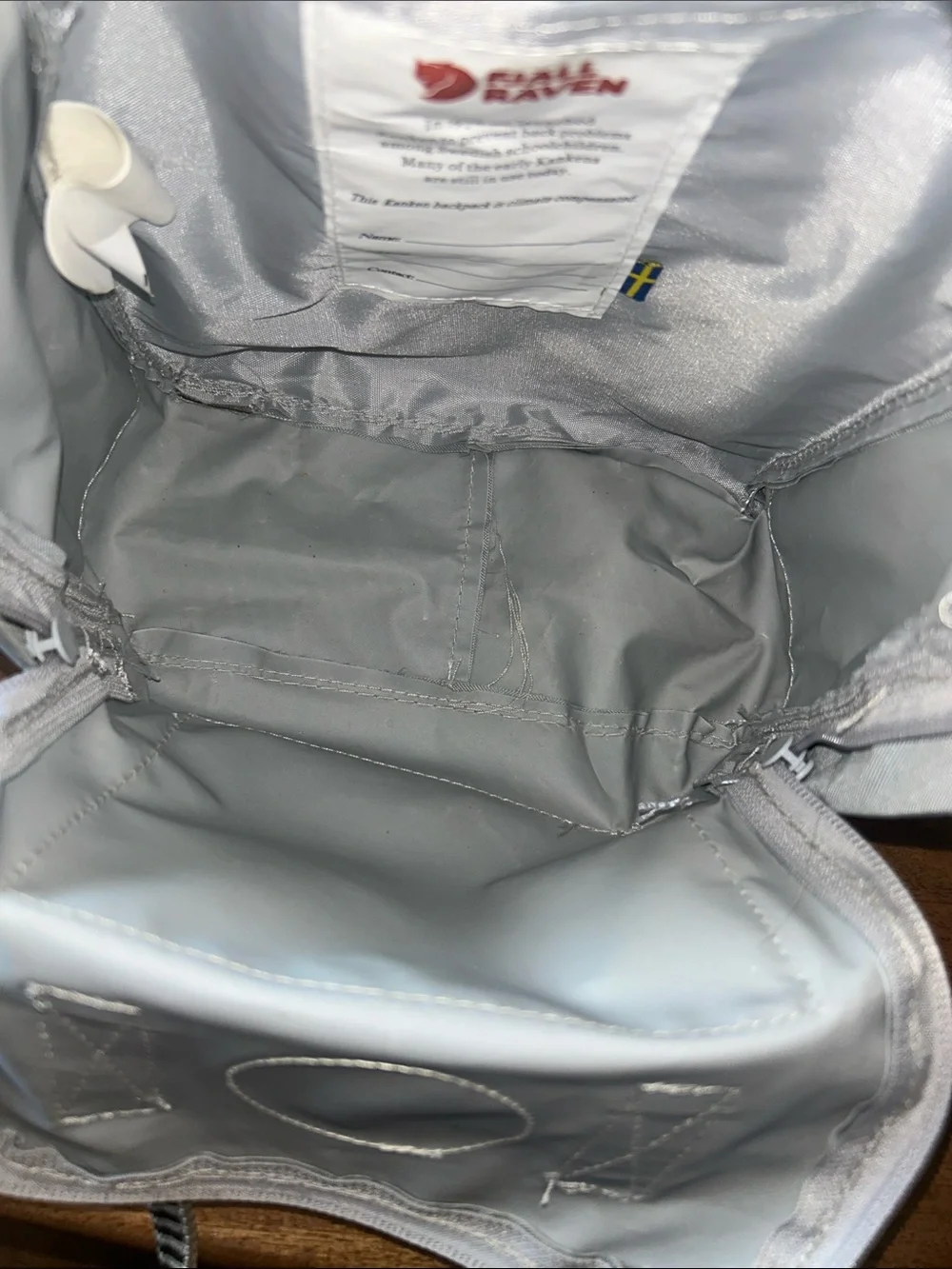Fjallraven Kanken Mini Backpack in Light Gray with Red Logo